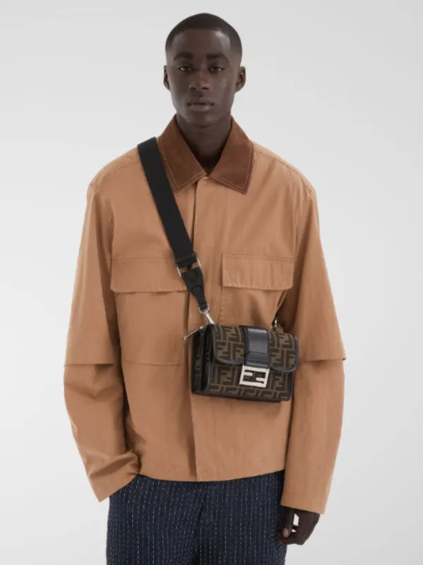 Double Baguette Brown FF Jacquard Bag sold by Fashion Clinic