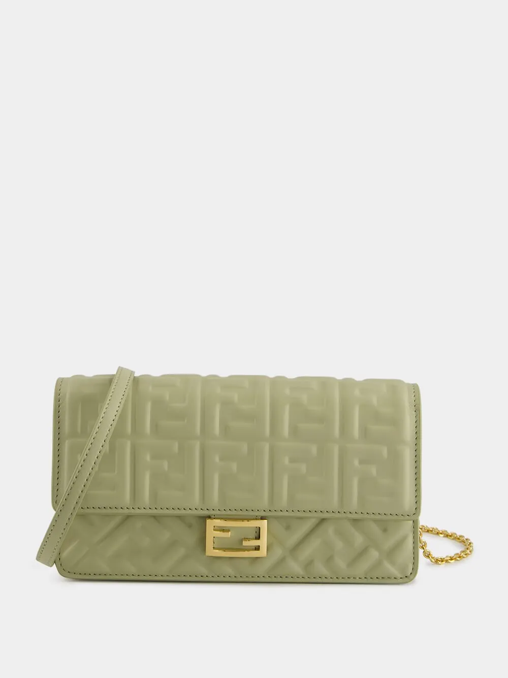 Sage Green Nappa Leather with FF Motif Baguette sold by Fashion Clinic
