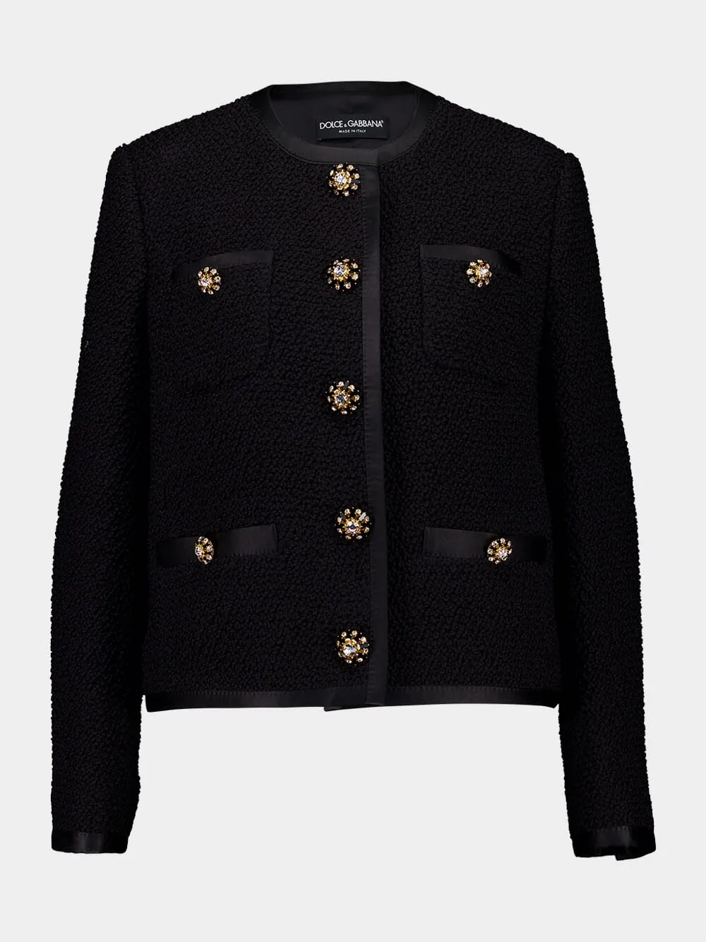 Black Cropped Single-Breasted Bouclé Tweed Jacket sold by Fashion Clinic