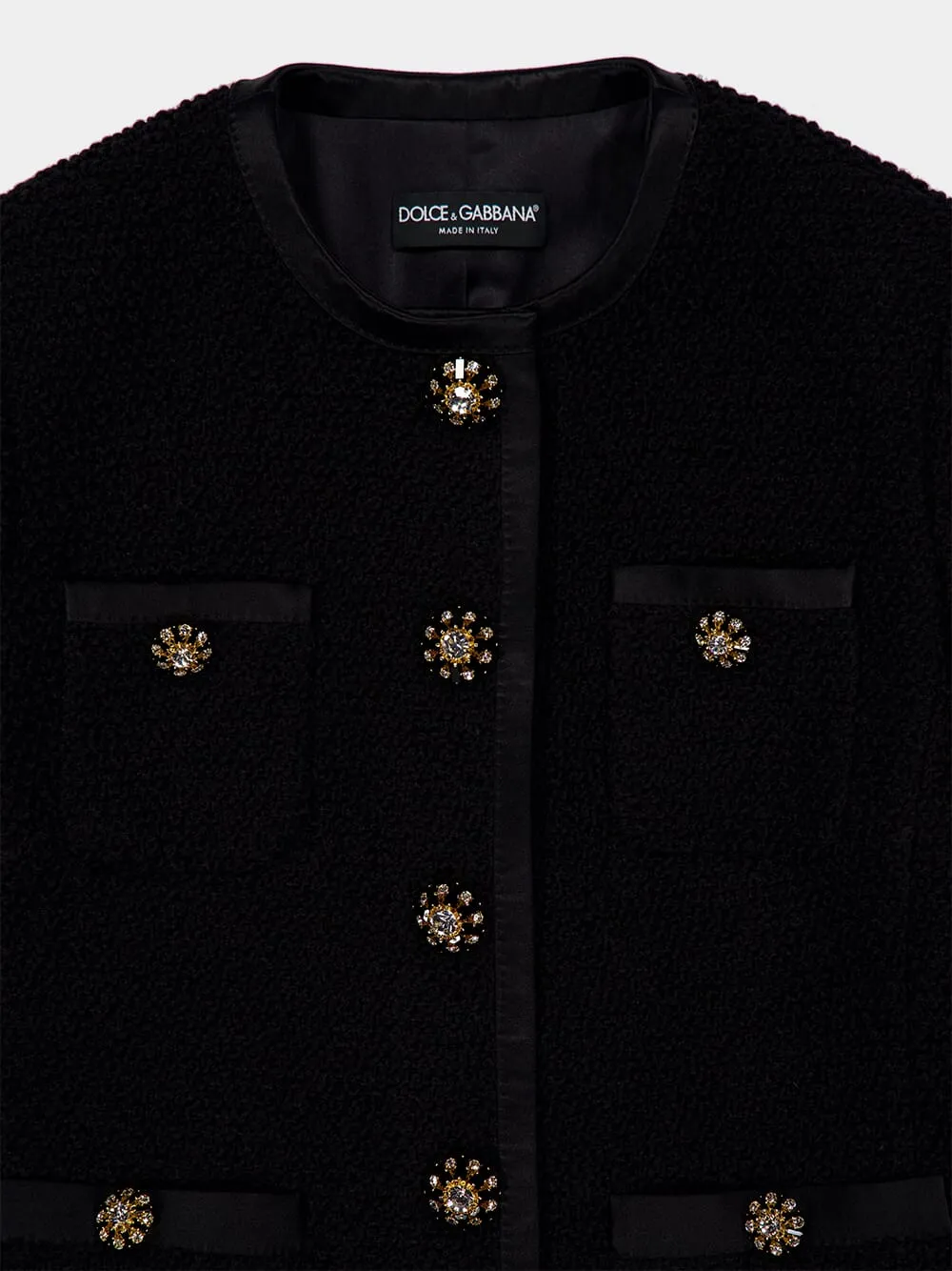 Black Cropped Single-Breasted Bouclé Tweed Jacket sold by Fashion Clinic product image thumbnail 3