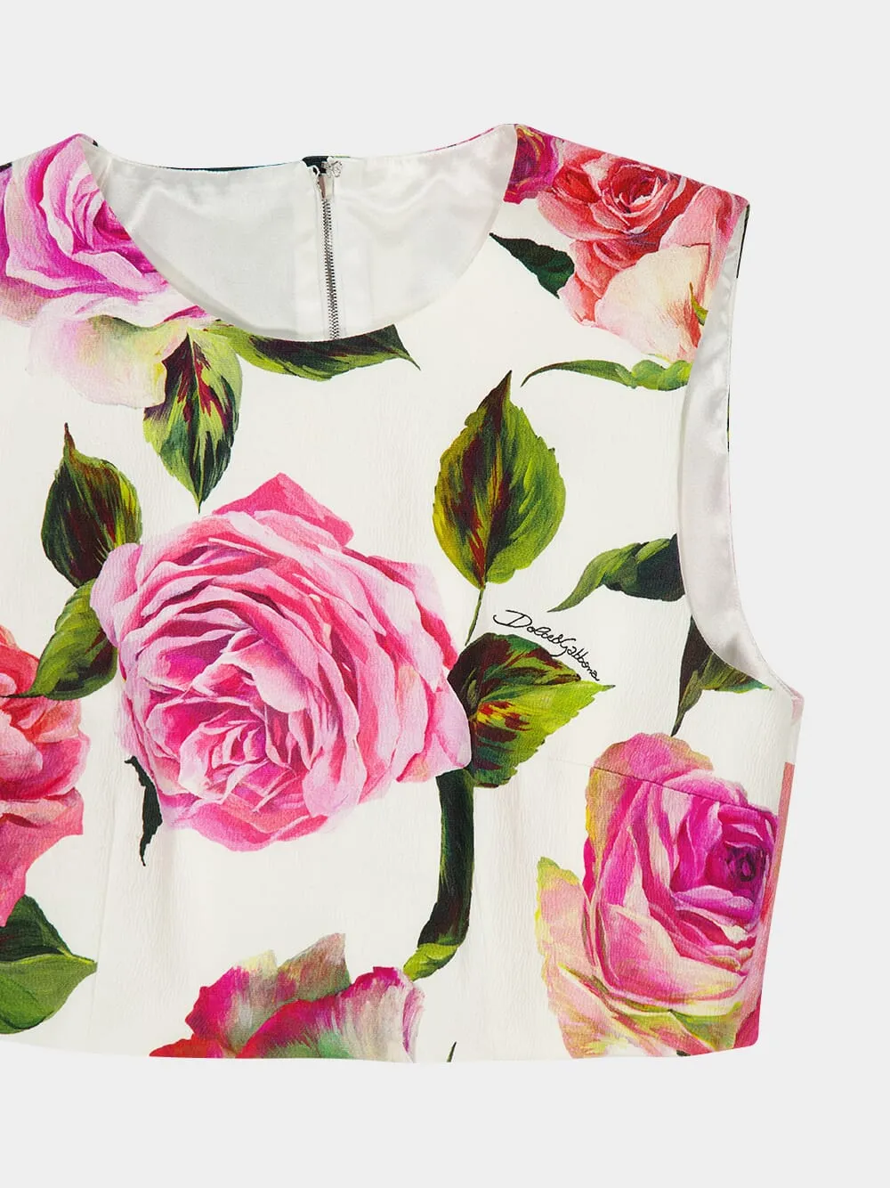 White Cotton Crop Top with Rose Print sold by Fashion Clinic product image thumbnail 3