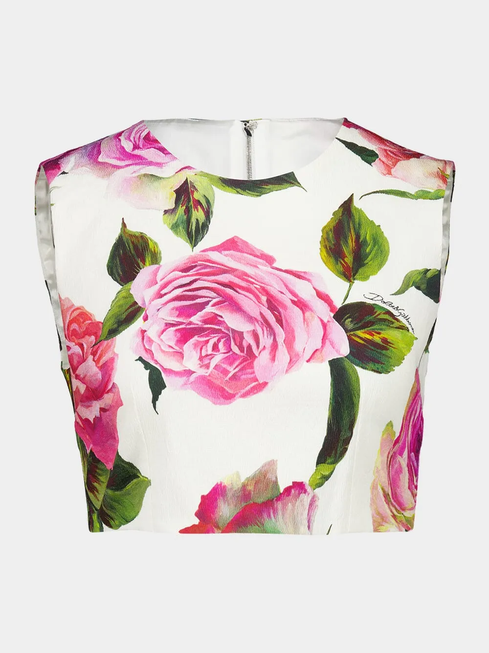 White Cotton Crop Top with Rose Print sold by Fashion Clinic