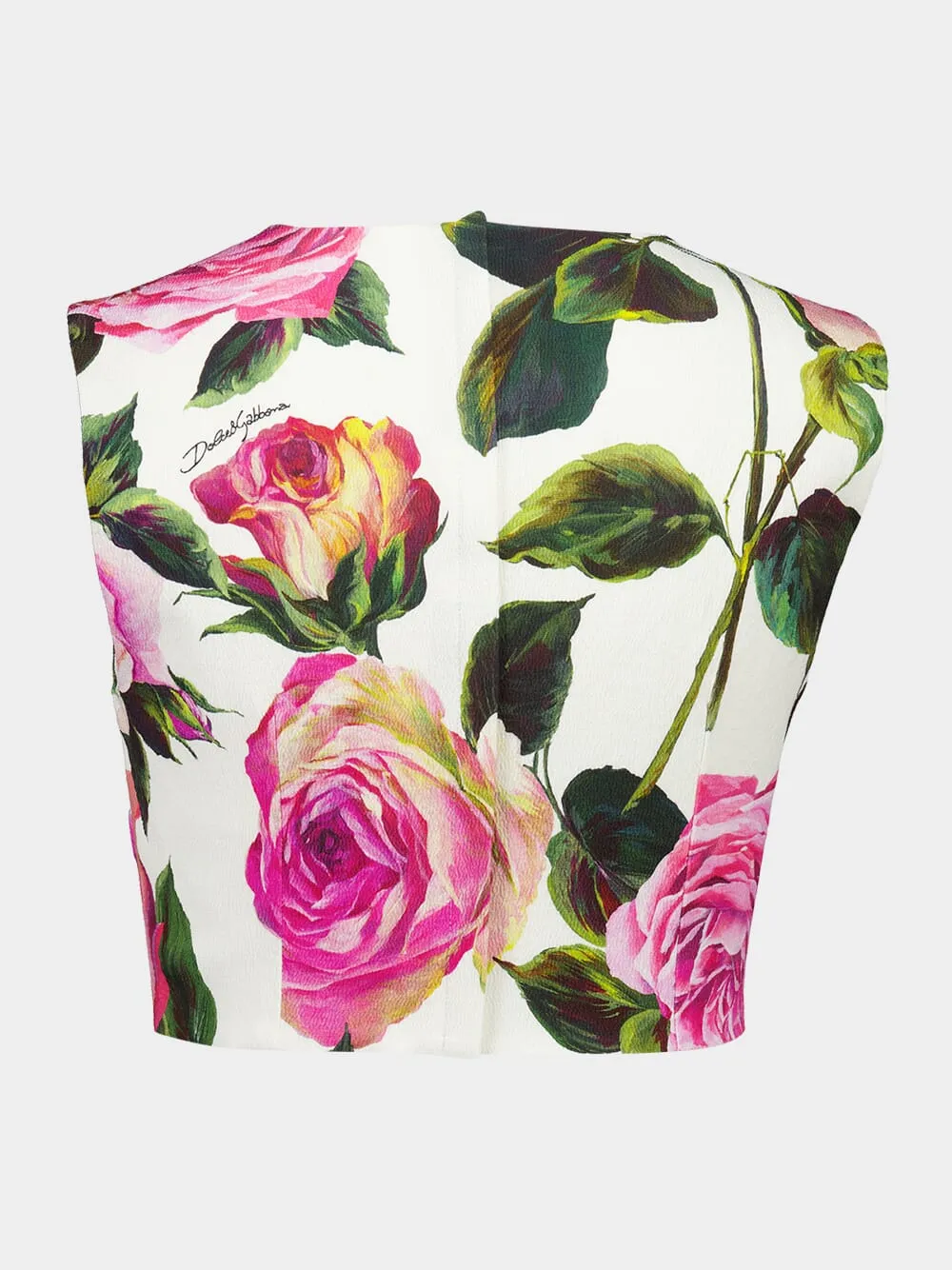 White Cotton Crop Top with Rose Print sold by Fashion Clinic product image thumbnail 2