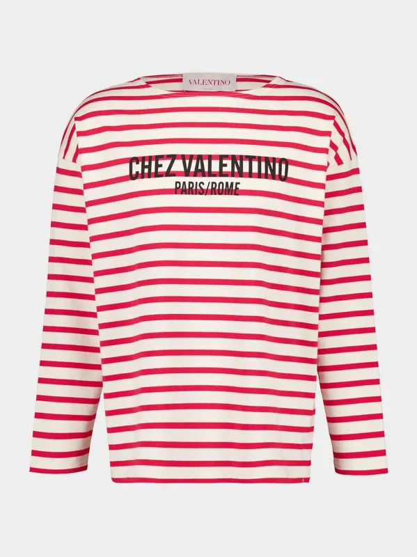 Ivory and Red Striped Cotton Jersey Long-Sleeved Top sold by Fashion Clinic