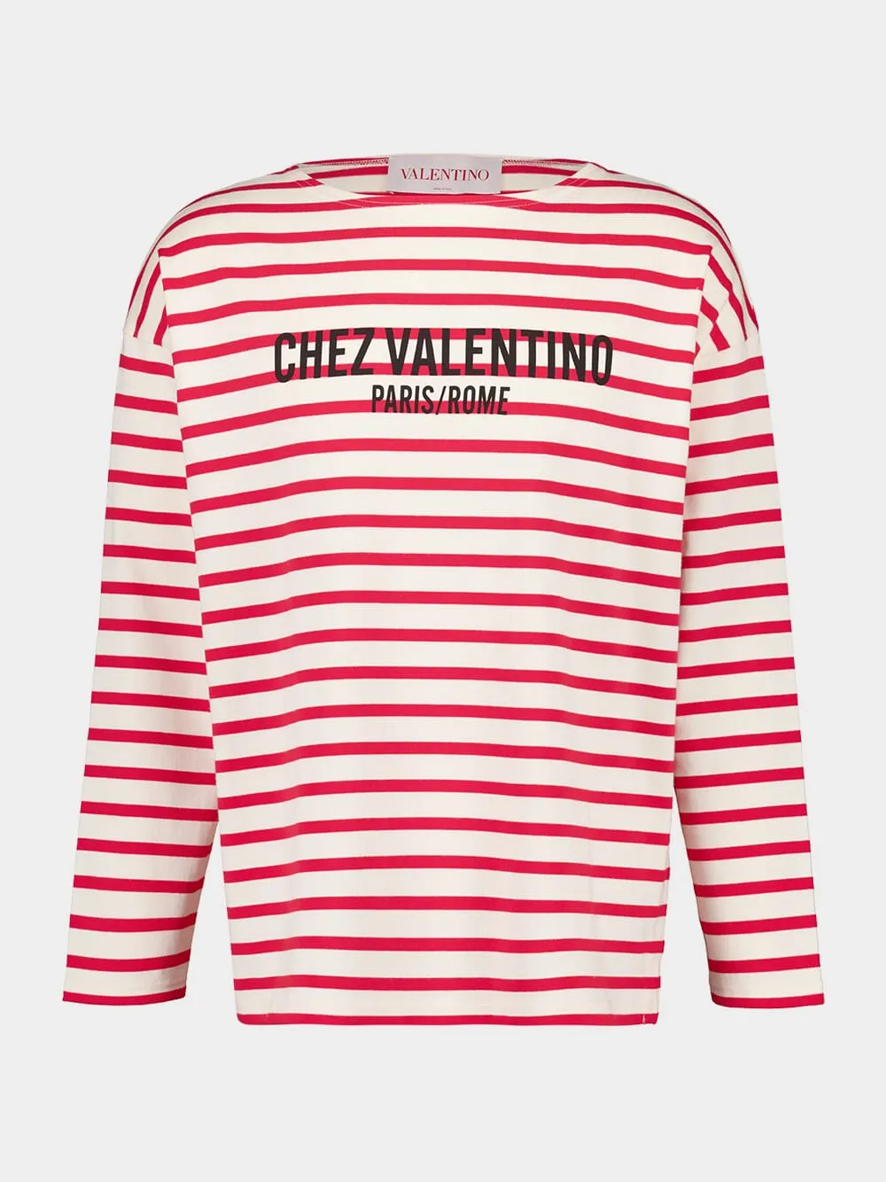 Ivory and Red Striped Cotton Jersey Long-Sleeved Top sold by Fashion Clinic