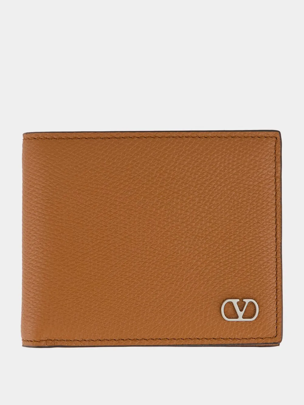 Saddle Brown VLogo Signature Grainy Calfskin Wallet sold by Fashion Clinic