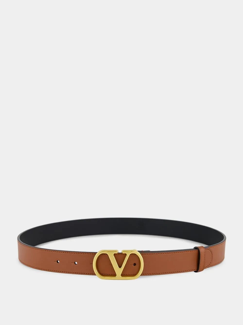 Deep Caramel VLogo Signature Belt in Shiny Calfskin sold by Fashion Clinic