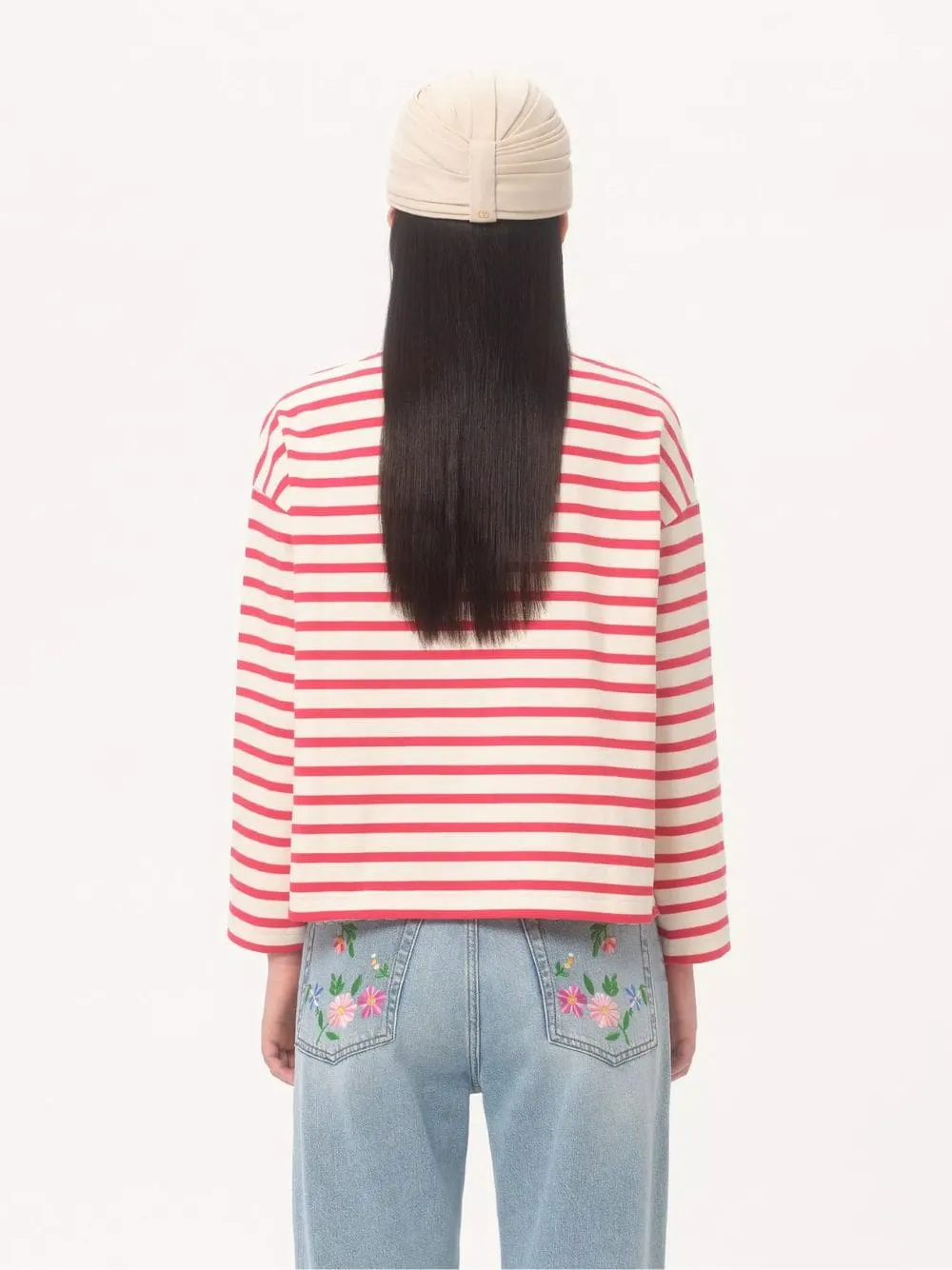 Ivory and Red Striped Cotton Jersey Long-Sleeved Top sold by Fashion Clinic product image thumbnail 4