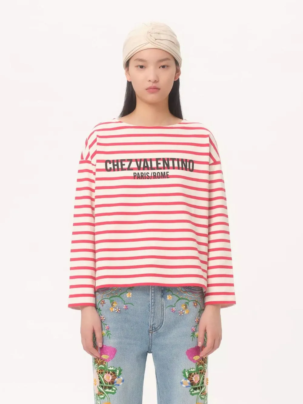 Ivory and Red Striped Cotton Jersey Long-Sleeved Top sold by Fashion Clinic product image thumbnail 2