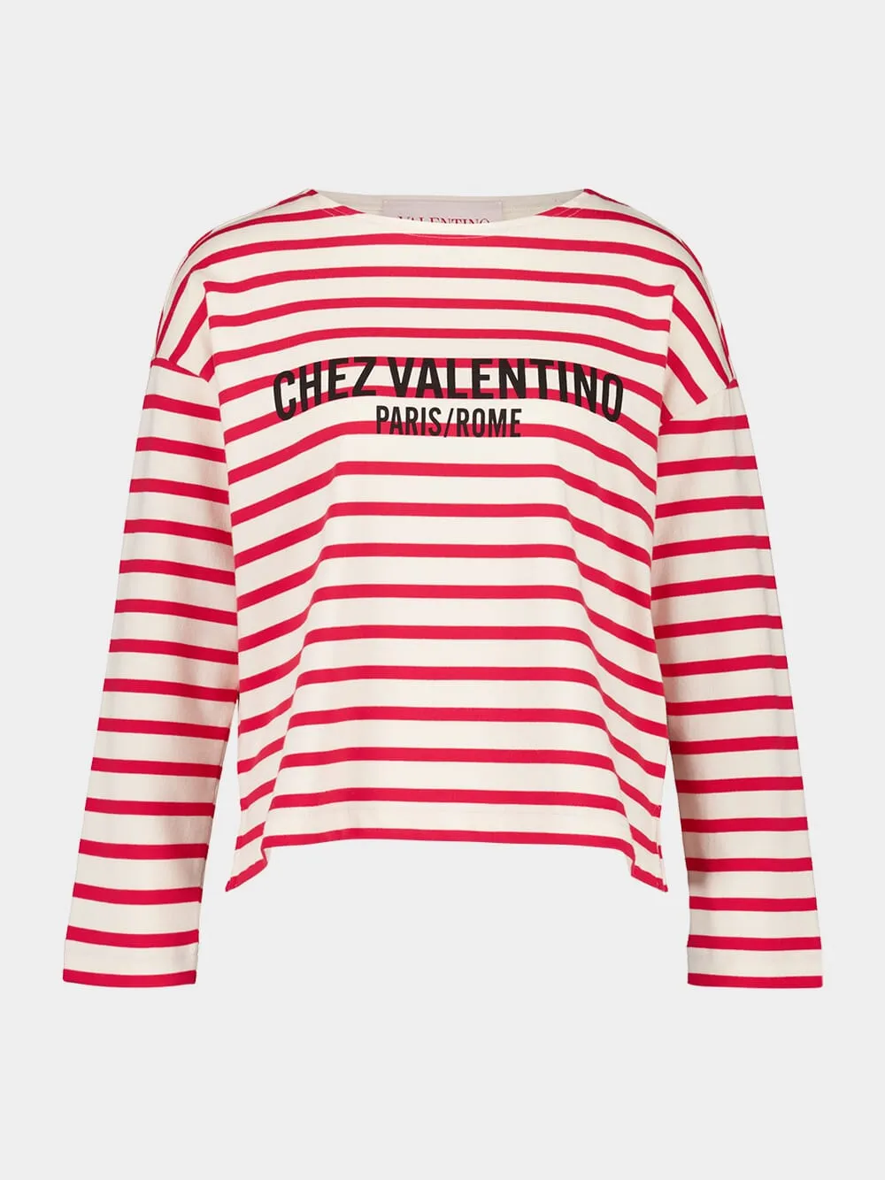 Ivory and Red Striped Cotton Jersey Long-Sleeved Top sold by Fashion Clinic