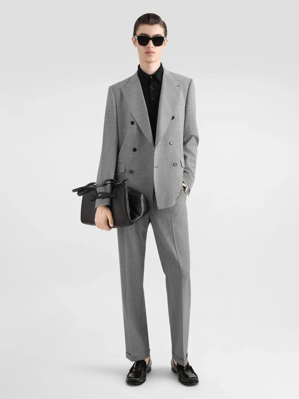 Grey Double-Breasted Houndstooth Wool Jacket sold by Fashion Clinic