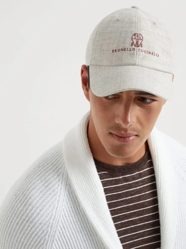 White Diagonal Baseball Cap with Embroidered Logo sold by Fashion Clinic