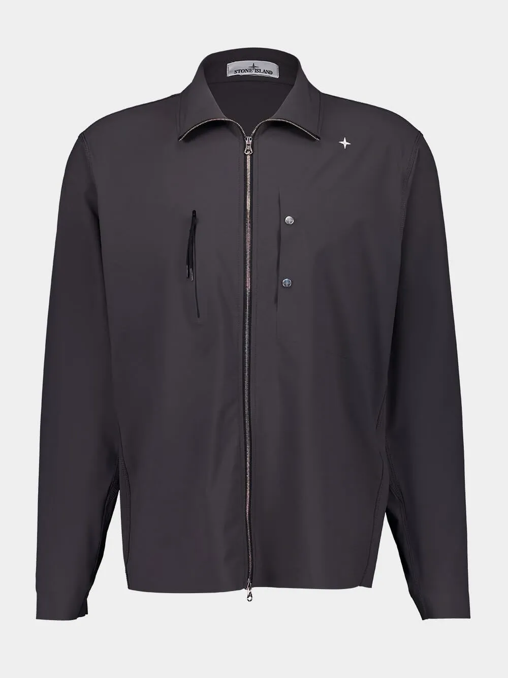 Lead Grey Bi-Stretch Nylon Tela Overshirt sold by Fashion Clinic