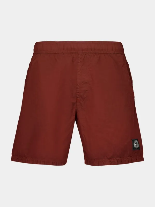 Rame Red Nylon Metal Econyl® Swim Trunks sold by Fashion Clinic