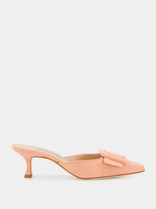Maysale Light Pink Suede Kitten Heel Mules sold by Fashion Clinic