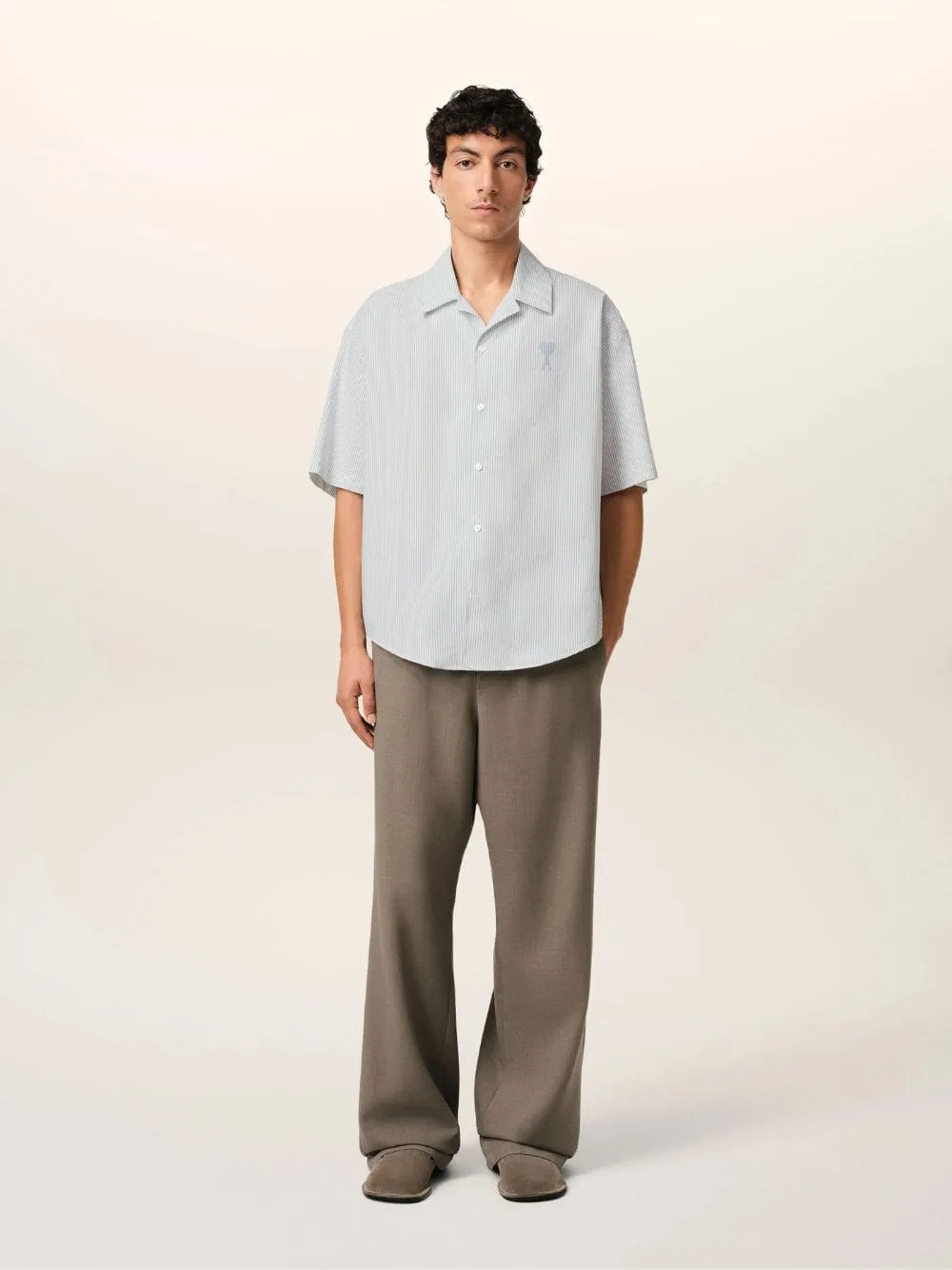 Blue Cotton Camp Collar Short Sleeve Shirt sold by Fashion Clinic