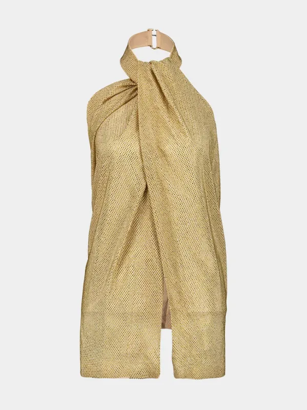 Gold Halterneck Panel Rhinestone Embellished Top made by Stella McCartney