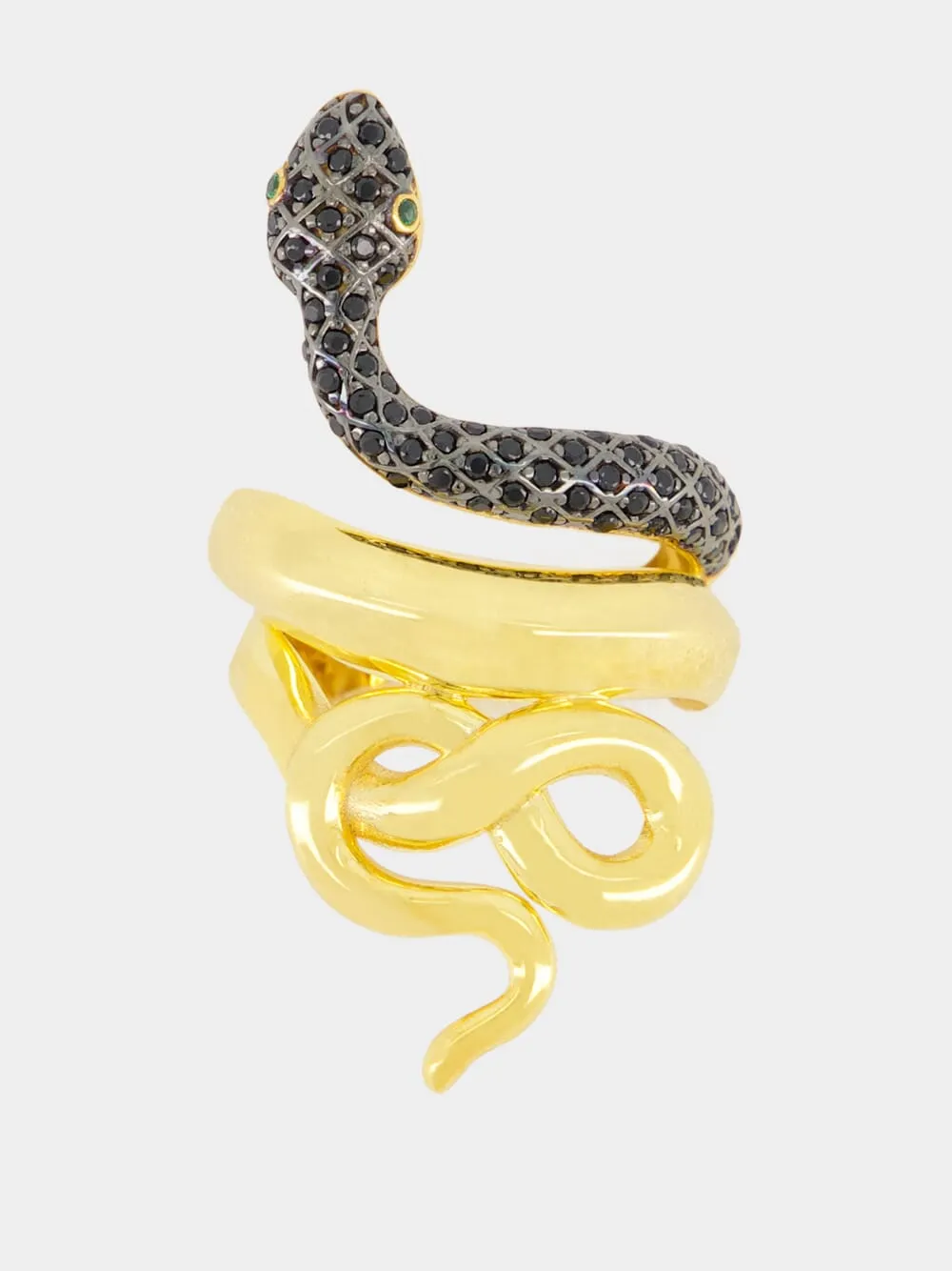 Gold-Plated Snake Ring with Black Crystals sold by Fashion Clinic