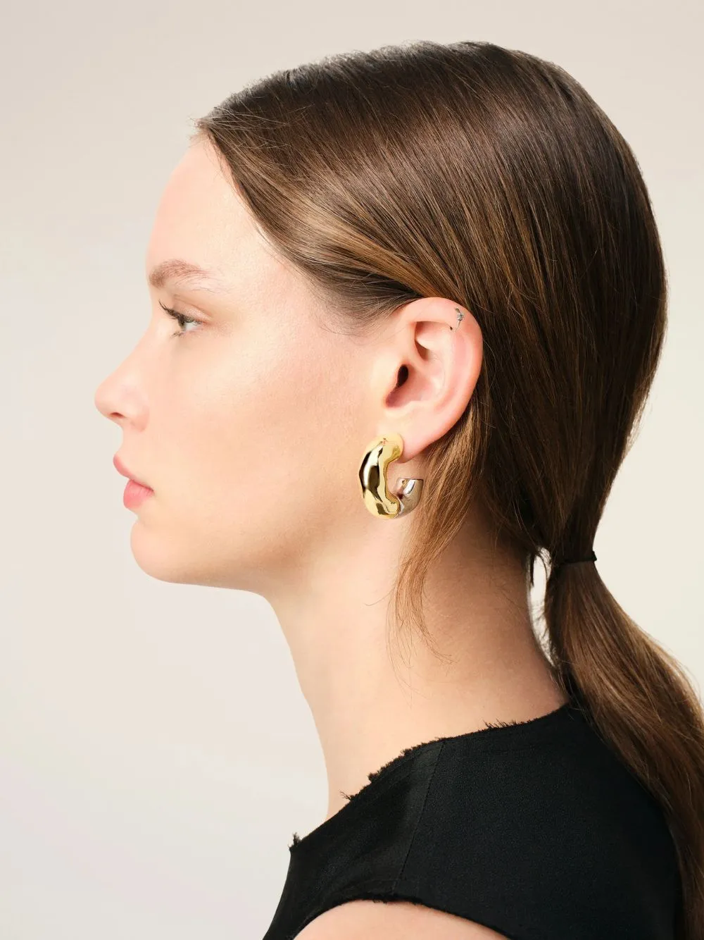 Gold and Silver Hammered Hoop Earrings sold by Fashion Clinic product image thumbnail 2