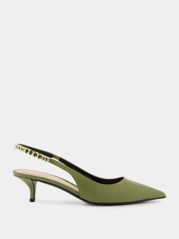 Dark Green Patent Leather Signoria Slingback Pumps sold by Fashion Clinic