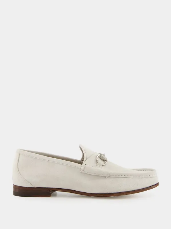 Light Grey Suede Horsebit 1953 Loafer sold by Fashion Clinic
