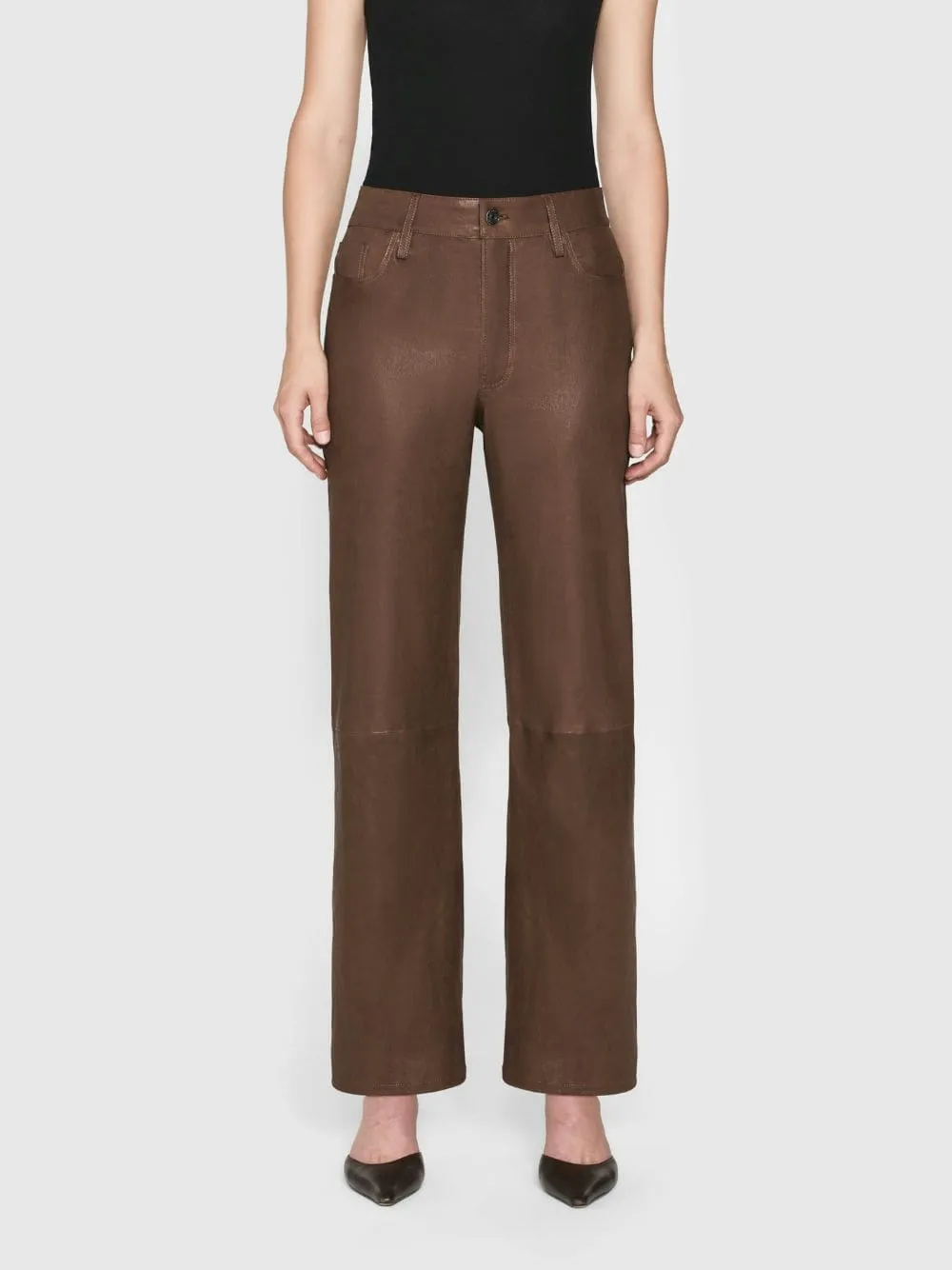 Le Slim Palazzo Leather Trousers in Bark sold by Fashion Clinic product image thumbnail 2