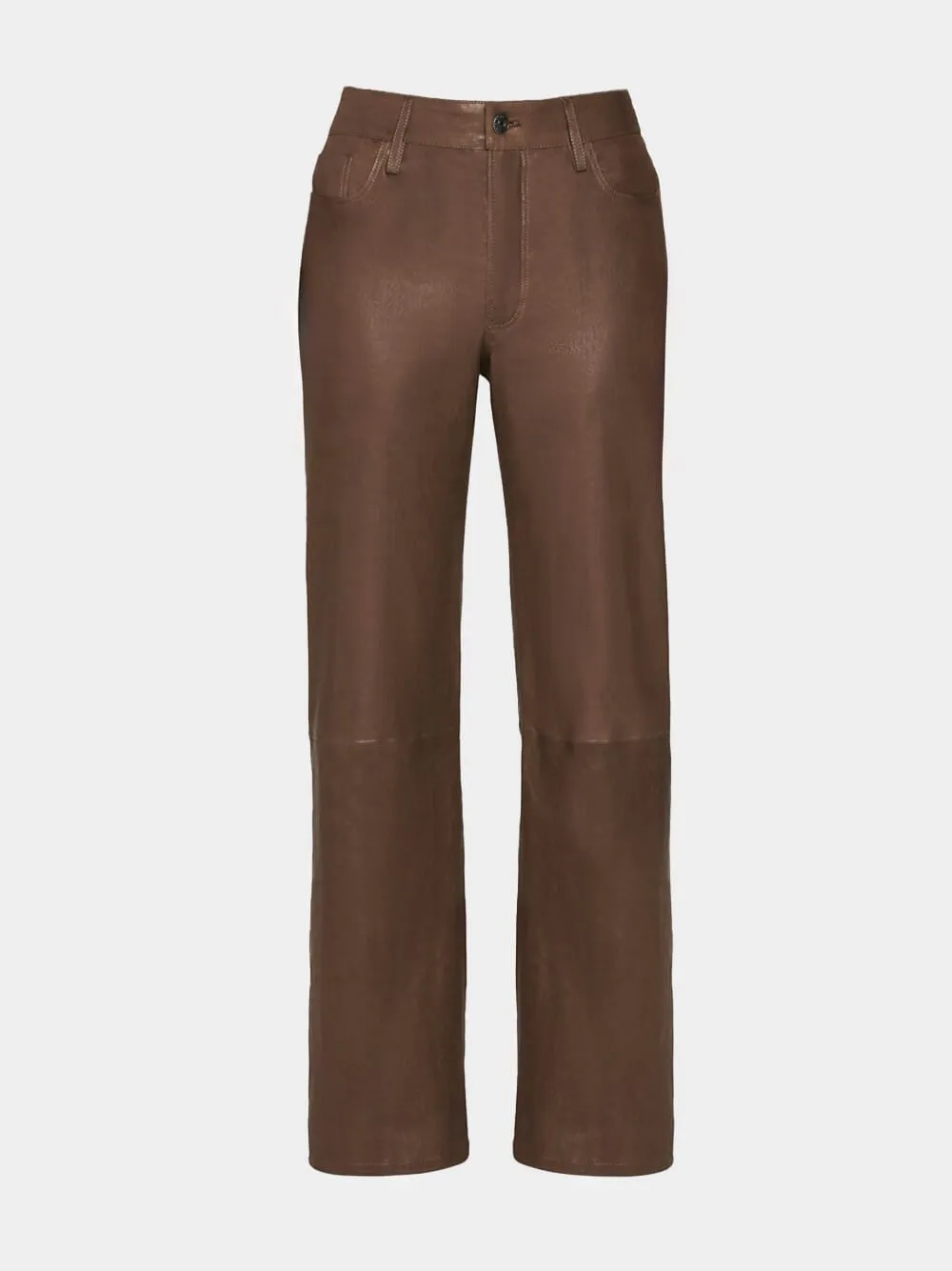 Le Slim Palazzo Leather Trousers in Bark sold by Fashion Clinic