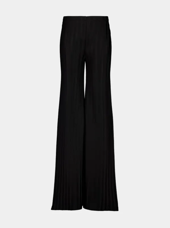 Black Flared Knit Trousers in Herringbone Viscose sold by Fashion Clinic