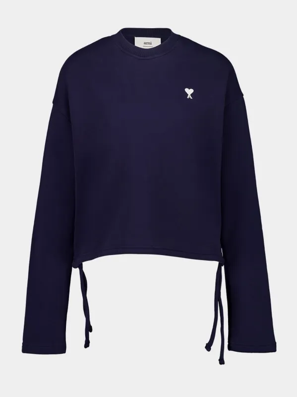 Navy Cotton Cropped Sweatshirt sold by Fashion Clinic