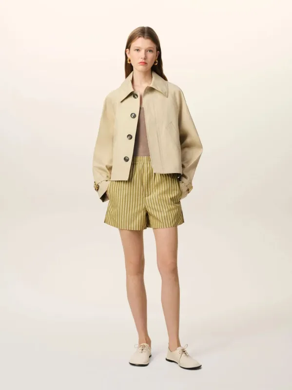Khaki Cotton Elasticated Shorts sold by Fashion Clinic