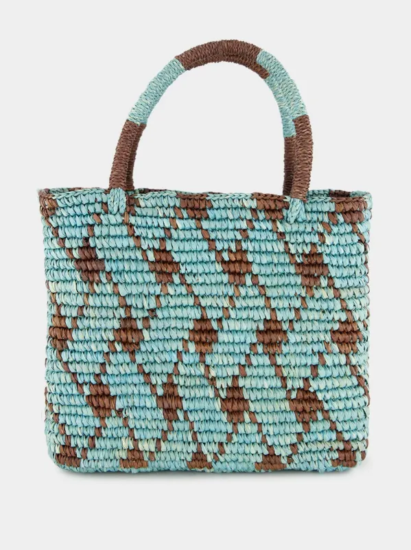 Blue and Brown Canasta Patterned Medium Handbag sold by Fashion Clinic