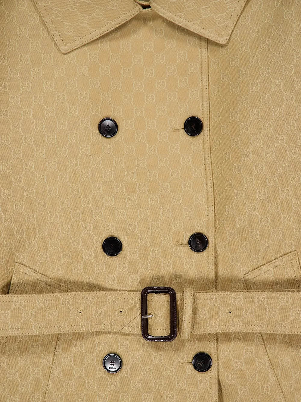 Beige GG Crêpe Silk Wool Double-Breasted Coat sold by Fashion Clinic product image thumbnail 3