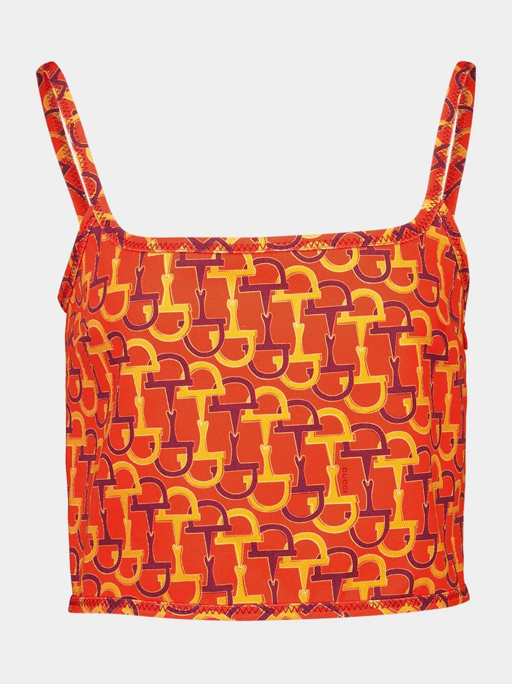Orange Printed Silk Crop Top with Horsebit Motif sold by Fashion Clinic
