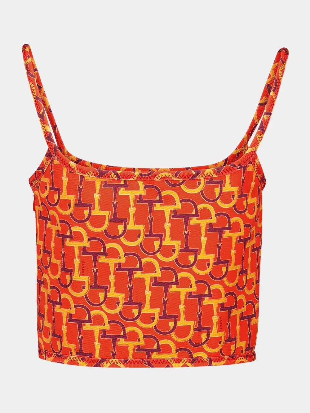 Orange Printed Silk Crop Top with Horsebit Motif sold by Fashion Clinic product image thumbnail 2