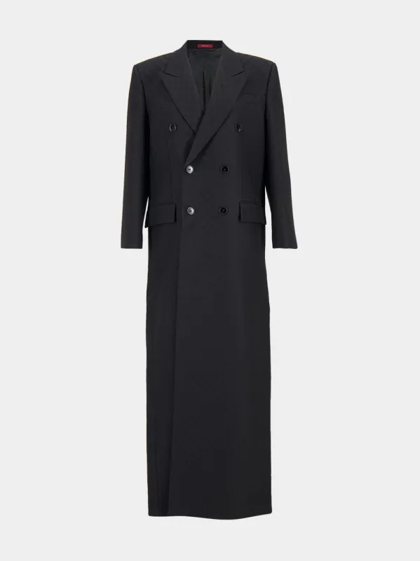 Black GG Silk Wool Crêpe Double-Breasted Coat sold by Fashion Clinic