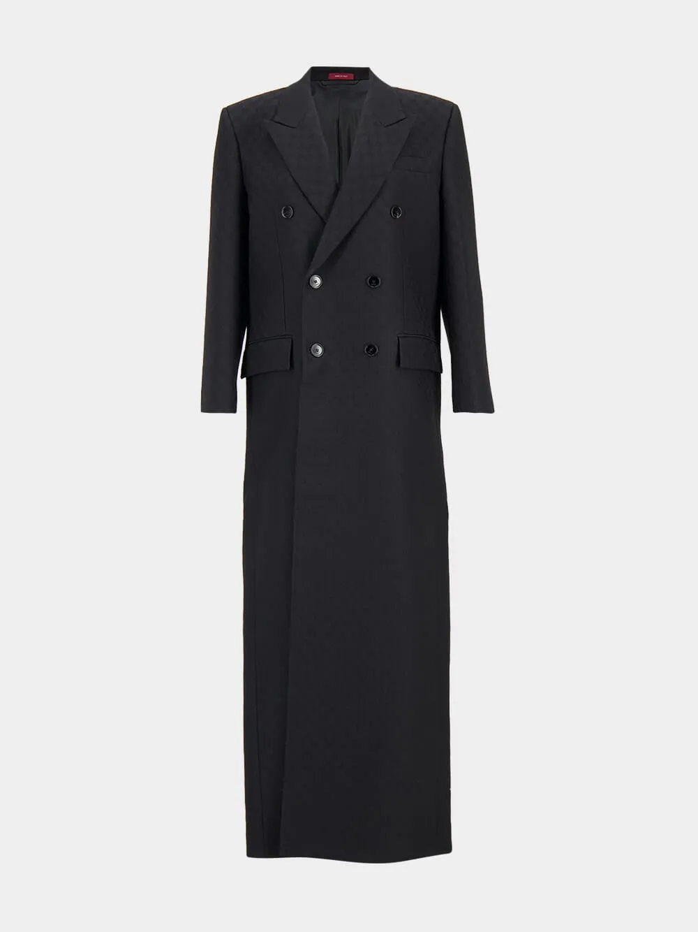 Black GG Silk Wool Crêpe Double-Breasted Coat sold by Fashion Clinic