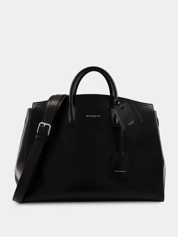 Black Leather Travel Bag with Silvery Hardware sold by Fashion Clinic