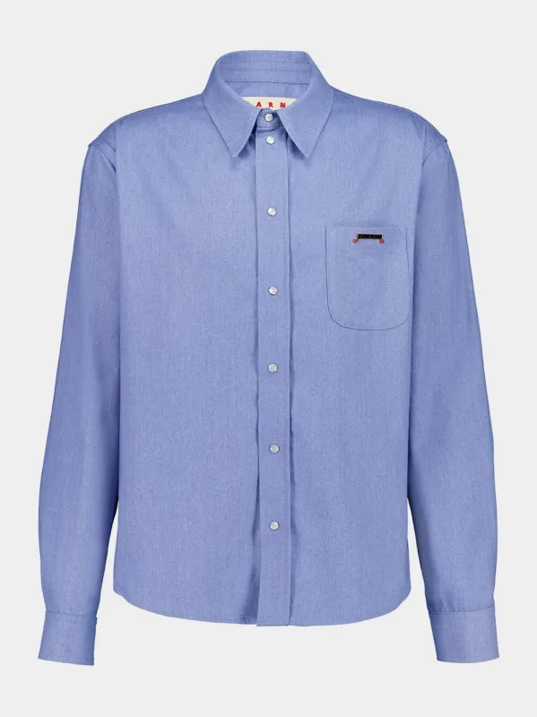 Iris Blue Button-Up Cotton Shirt sold by Fashion Clinic