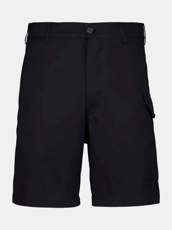 Black Woven Cotton Cargo Shorts sold by Fashion Clinic