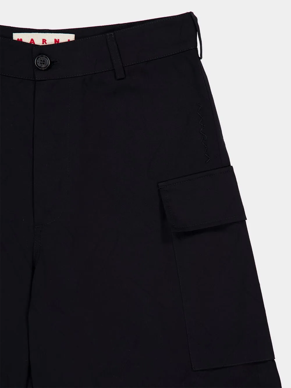 Black Woven Cotton Cargo Shorts sold by Fashion Clinic product image thumbnail 3