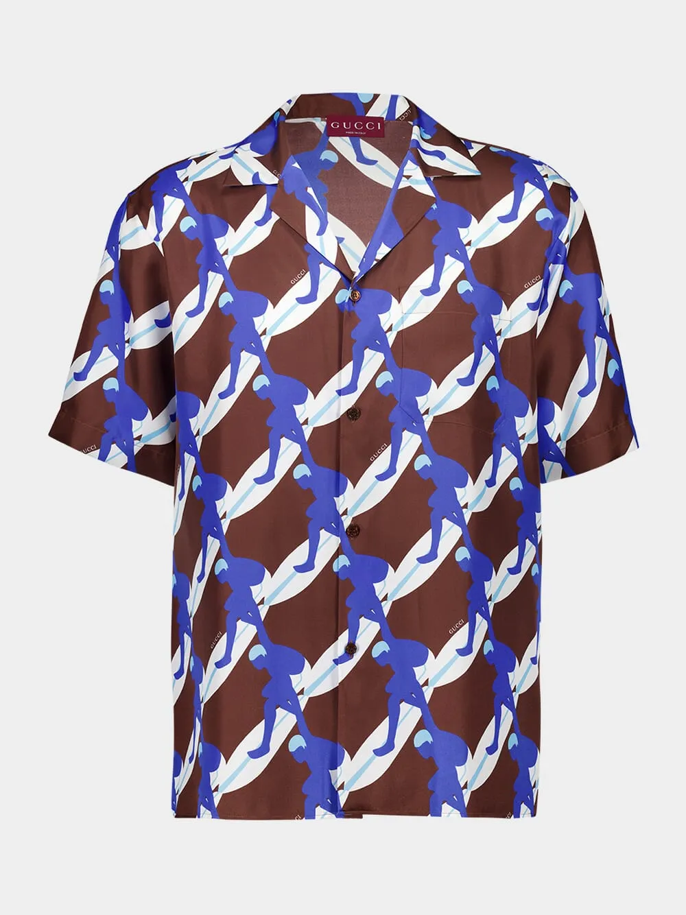 Brown Multicolour Printed Silk Bowling Shirt sold by Fashion Clinic