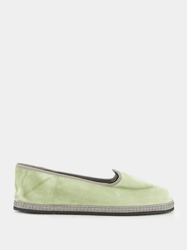 Modigliani Flats in Sage Green Velvet sold by Fashion Clinic