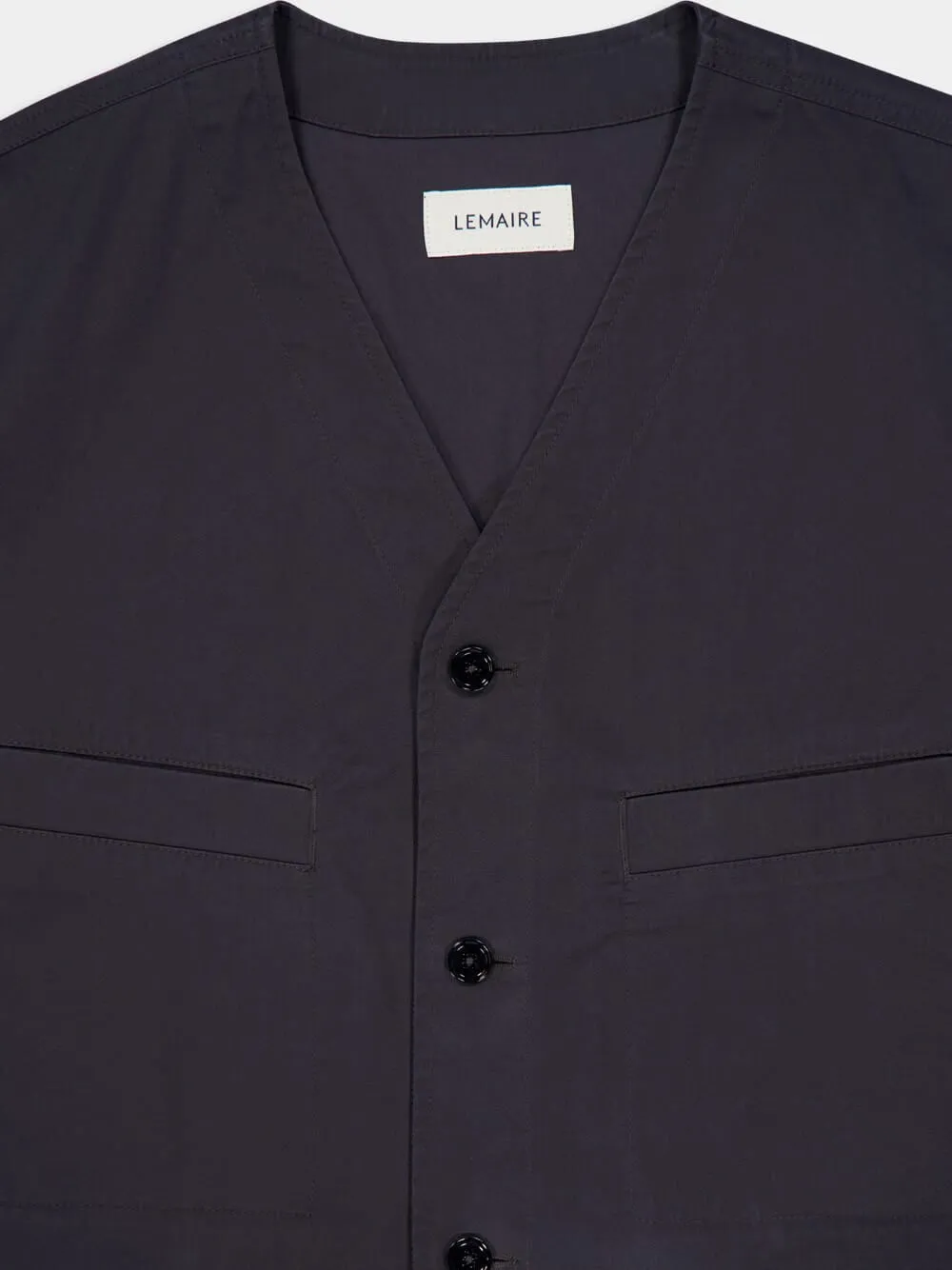 Charcoal Collarless Cotton Twill Overshirt sold by Fashion Clinic product image thumbnail 5