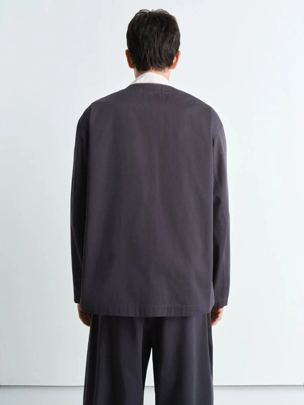 Charcoal Collarless Cotton Twill Overshirt sold by Fashion Clinic product image thumbnail 4