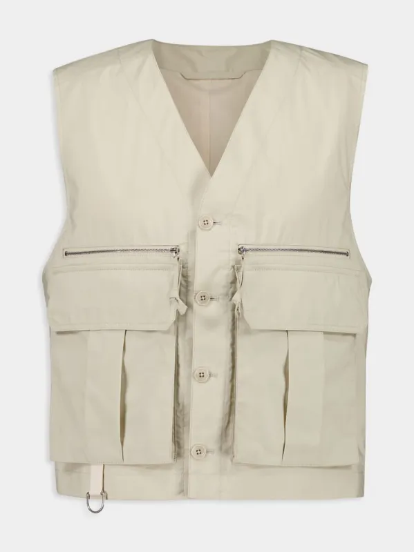 Stone Beige Technical Gilet in Ventile® Cotton sold by Fashion Clinic