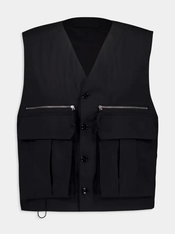 Black Technical Gilet in Ventile® Cotton sold by Fashion Clinic