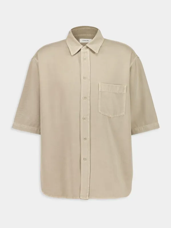 Natural Beige Short Sleeve Denim Shirt sold by Fashion Clinic