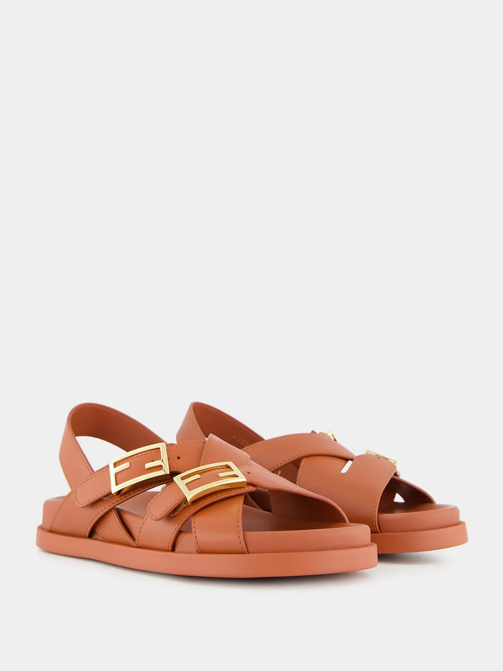 Sienna Brown Leather Slides with FF Buckles sold by Fashion Clinic product image thumbnail 3