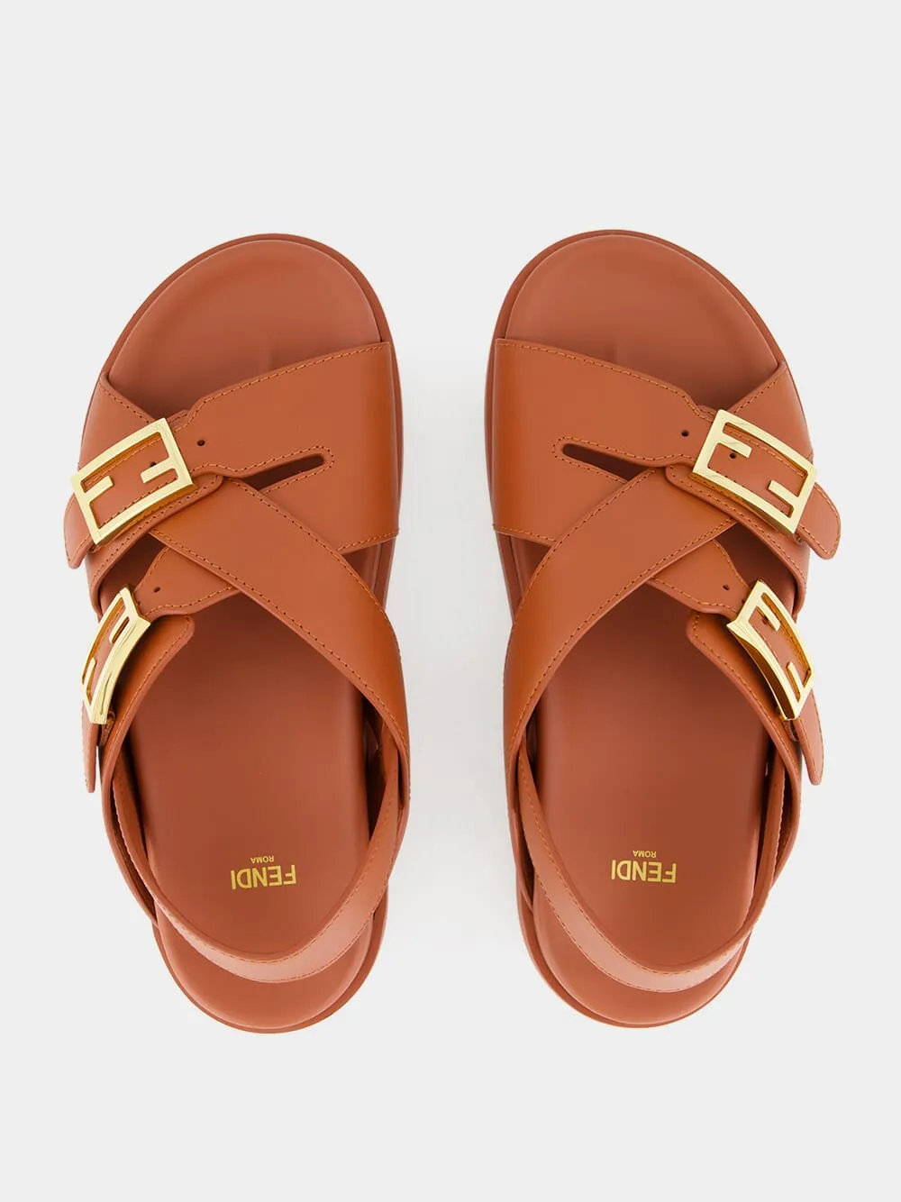 Sienna Brown Leather Slides with FF Buckles sold by Fashion Clinic product image thumbnail 4