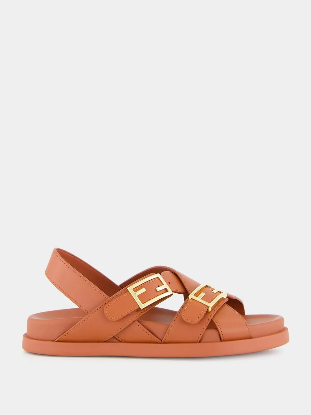 Sienna Brown Leather Slides with FF Buckles sold by Fashion Clinic